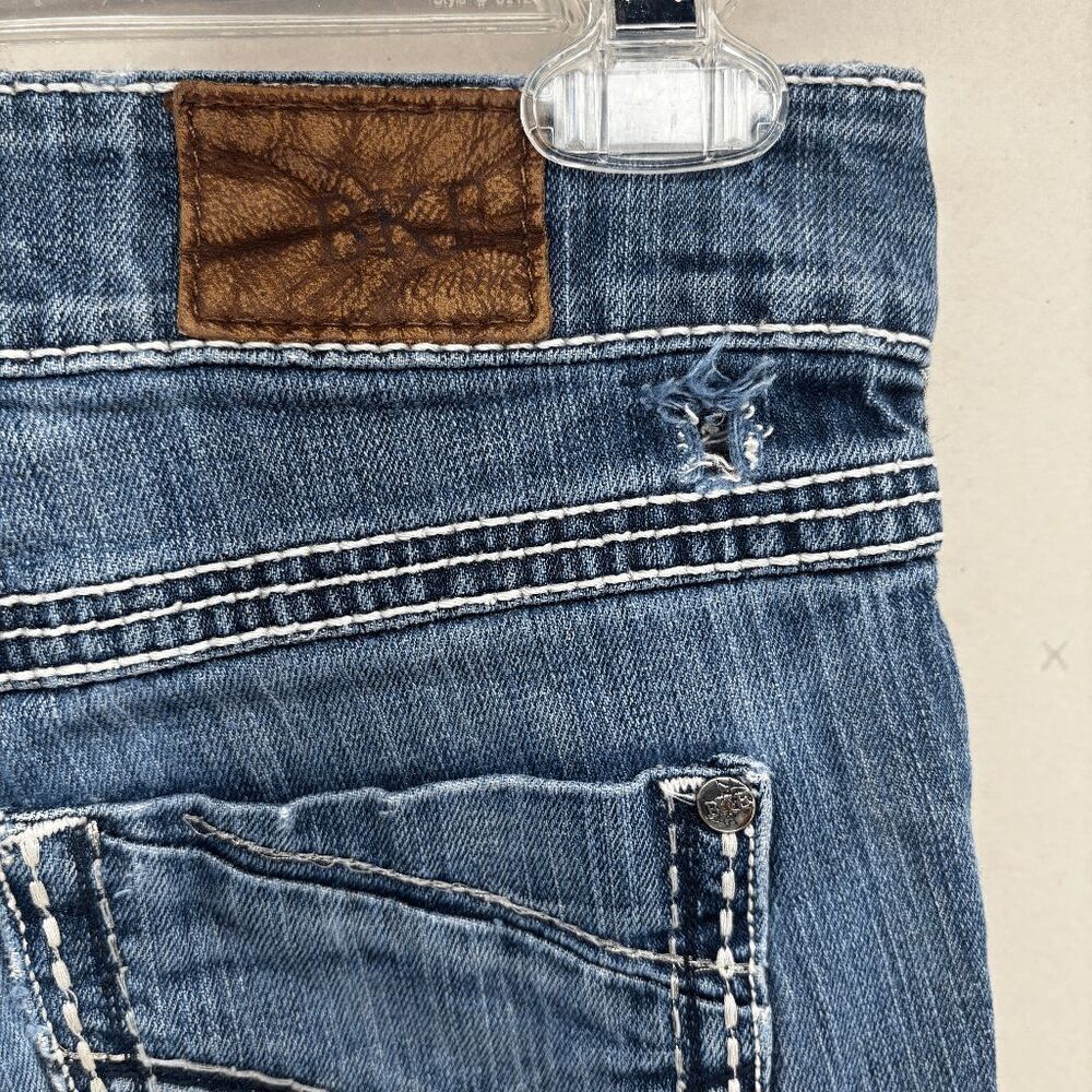 BKE Denim Culture Jeans Womens 26L Boot Cut Medium Wash Distressed Denim 28x33